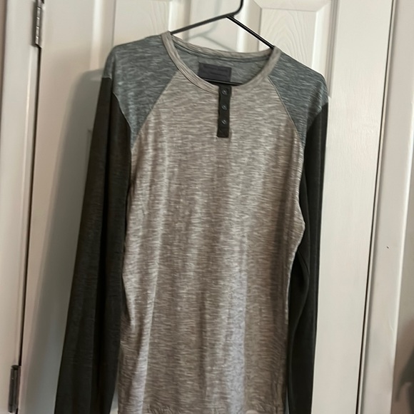 Multi pattern knit top, tan and olive green - Picture 1 of 5